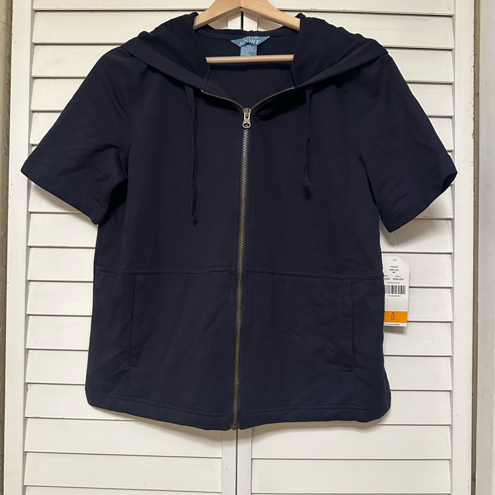 NWT Koret Sport Navy Short Sleeve Zip-Up Hooded Jacket Sz PS